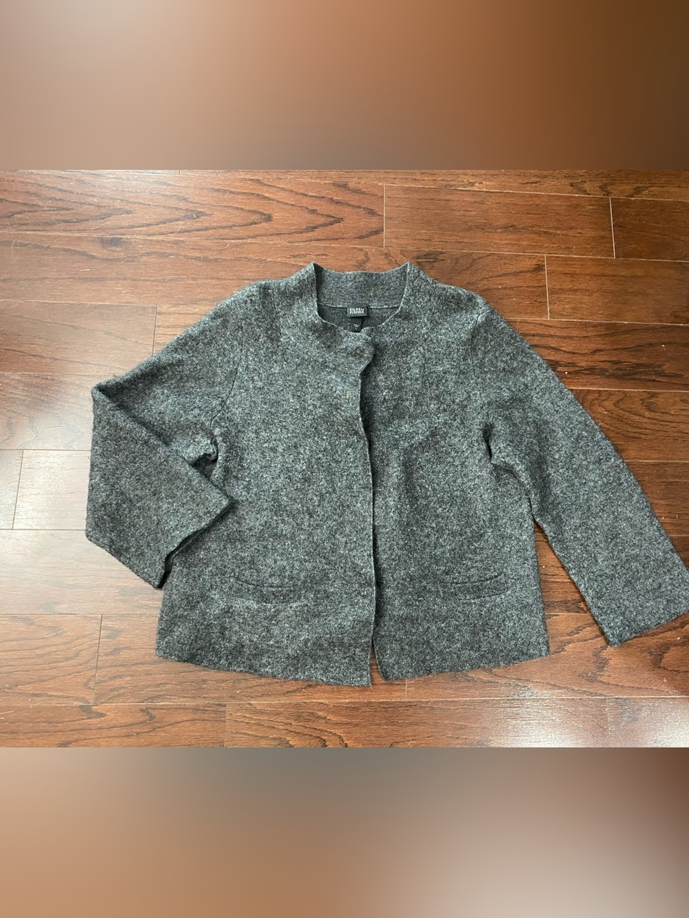 Eileen Fisher Wool Mohair Blend Cardigan Sweater 3 Button Gray Pockets Large